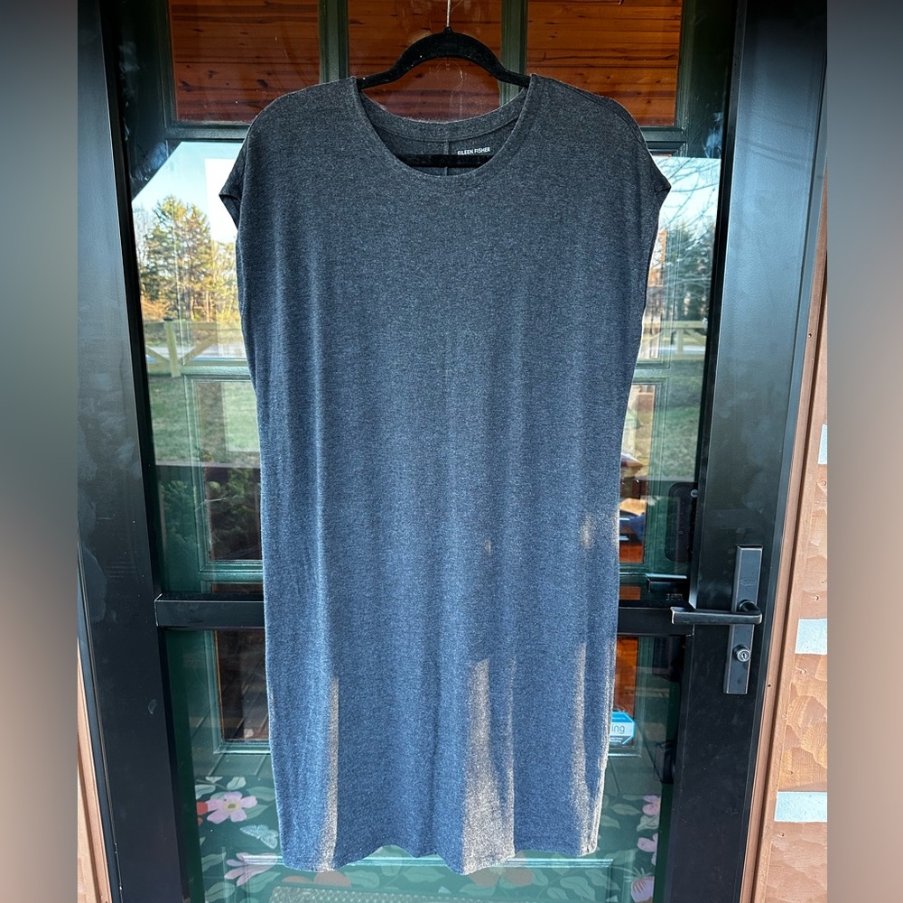 EILEEN FISHER Charcoal Grey Tencel Lyocell Blend Midi Tunic Dress M